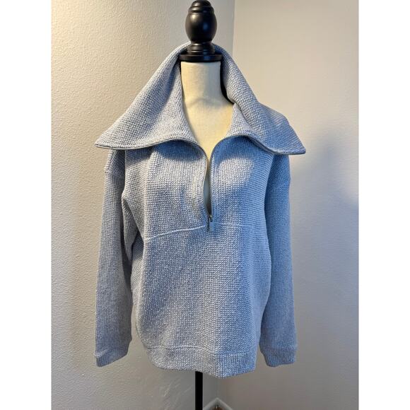 Sweaty Betty Tops - Sweaty Betty Restful Boucle 1/2 Zip Salt Blue Cowl Top Sweatshirt Sweater NWT M